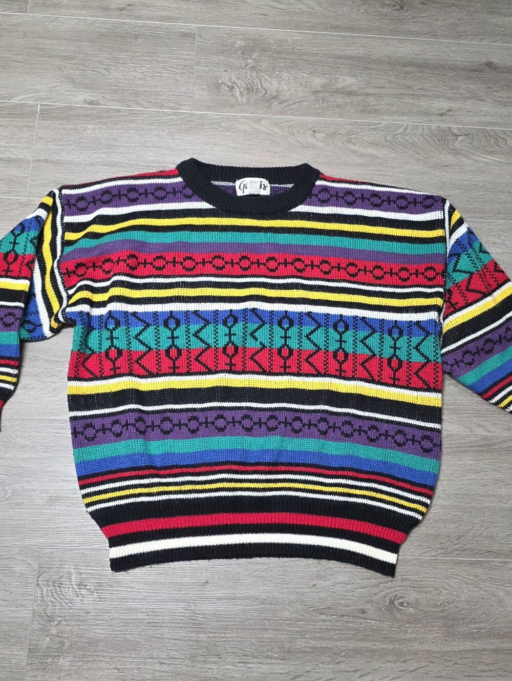 Vintage 80's-90's Genesis Sweater Large Abstract Geometric Pattern Vibrant Cosby